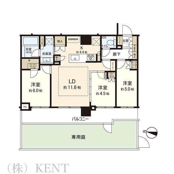 パークホームズ宮ヶ丘(3LDK/1階)の間取り写真