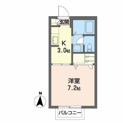 グランドール北町A(1K/2階)の間取り写真