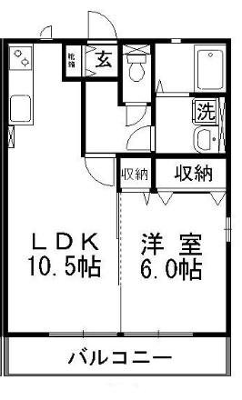 オランジュC棟(1LDK/2階)の間取り写真
