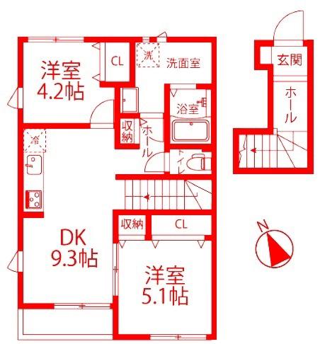 プランドール綱島東(2DK/2階)の間取り写真