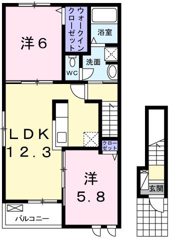ヴァスト ヒル(2LDK/2階)の間取り写真