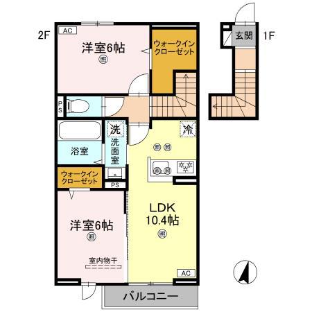 フォーゲルセレーノ A棟(2LDK/2階)の間取り写真
