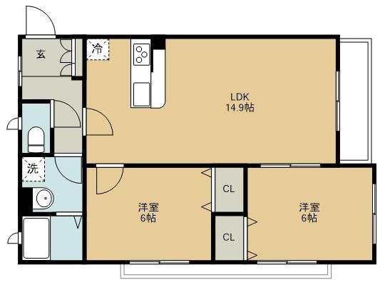 アルセコシティ仙台・原町(2LDK/4階)の間取り写真