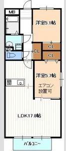 コーポ大門(2LDK/2階)の間取り写真