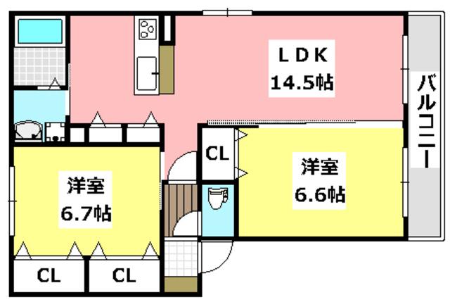 ファミール南茨木(2LDK/1階)の間取り写真