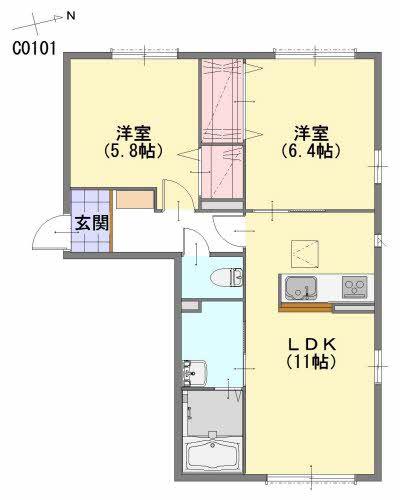 ソシア平尾  C棟(2LDK/1階)の間取り写真