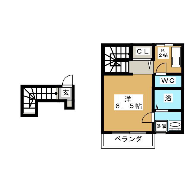 グランパスコート(1K/2階)の間取り写真