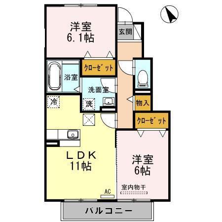 ザ・サンA棟(2LDK/1階)の間取り写真