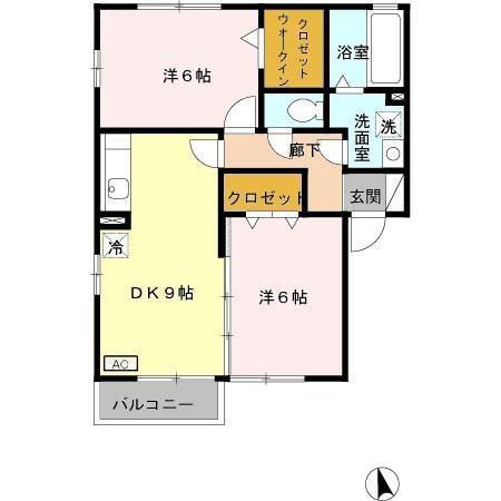 シャトーフェニックスA(2DK/2階)の間取り写真