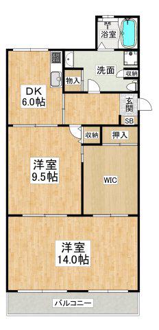 小束山3号棟(2SDK/2階)の間取り写真