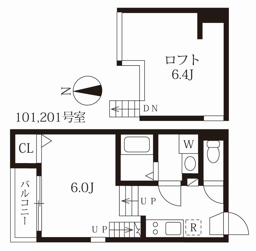 ハーモニーテラス姫宮町(1K/2階)の間取り写真