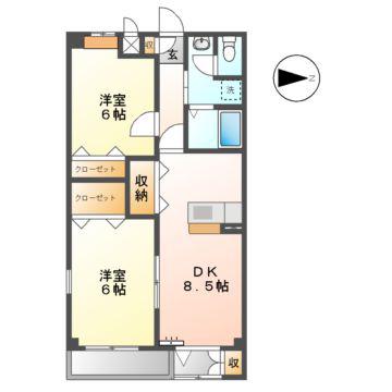 メルベーユ南町(2DK/1階)の間取り写真