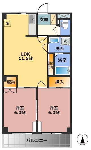 ロイヤルガーデン杉山(2LDK/2階)の間取り写真