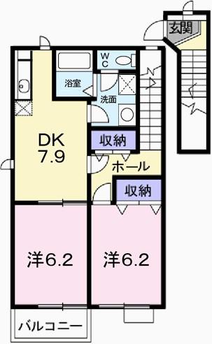 レフィナード阿成(2DK/2階)の間取り写真
