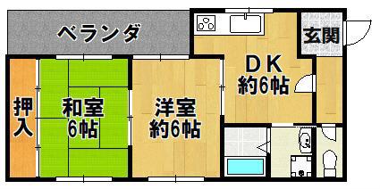 北林マンションI(2DK/4階)の間取り写真