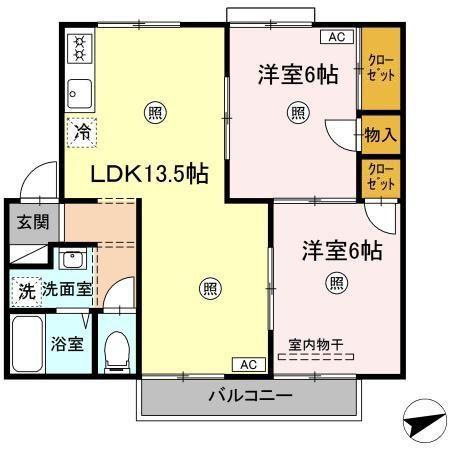 エアフォルクA棟(2LDK/2階)の間取り写真