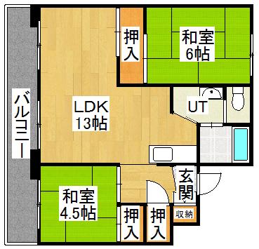 ビレッジハウス大成2号棟(2LDK/3階)の間取り写真