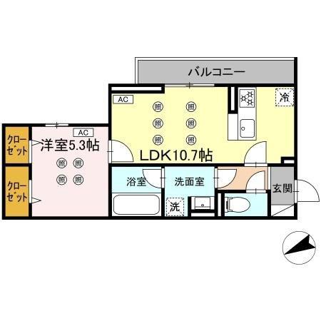 北九州モノレール 片野駅 徒歩15分 3階建 新築(1LDK/2階)の間取り写真