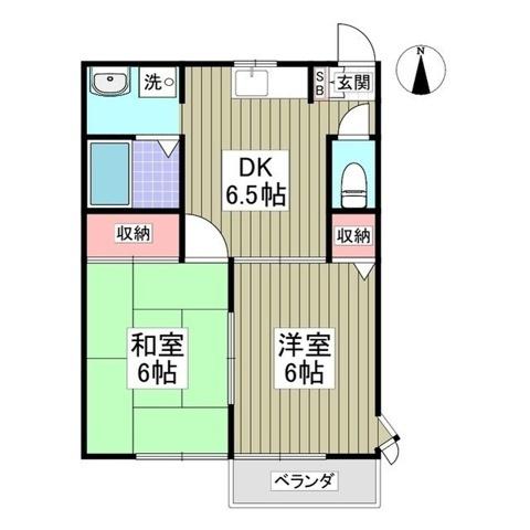 コンフォーレハイムパープル(2DK/1階)の間取り写真