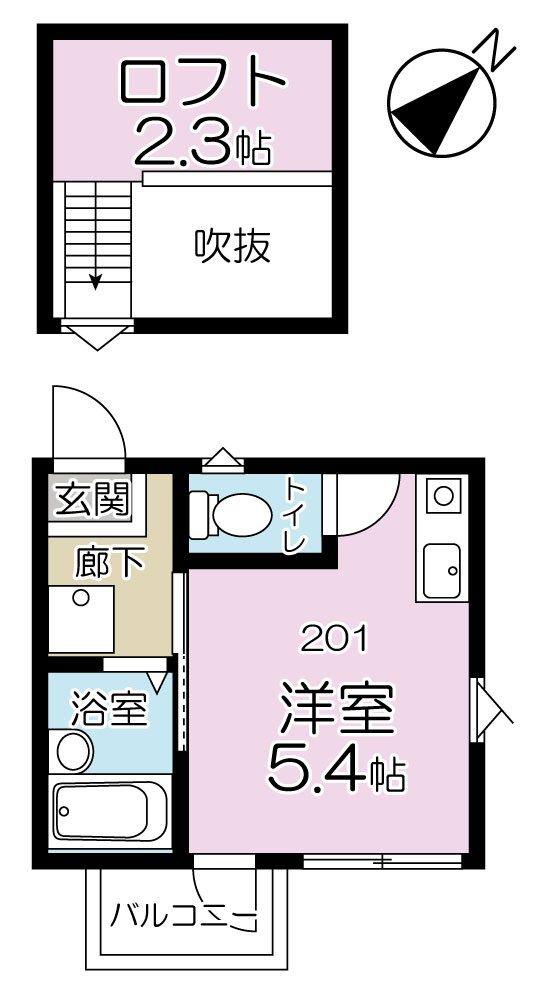 イーストハイム(ワンルーム/2階)の間取り写真