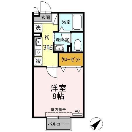 ハイライズサン(1K/1階)の間取り写真