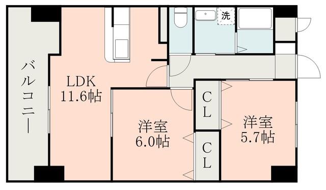 サムティ熊本近見I(2LDK/3階)の間取り写真