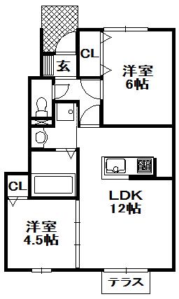 シャルム・ヴィラ(2LDK/1階)の間取り写真