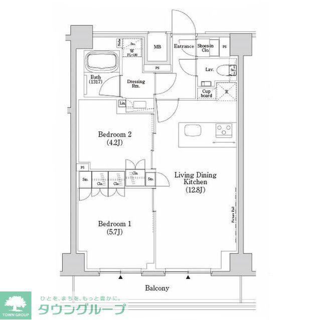 ザ・パークハビオSOHO市谷左内町(2LDK/6階)の間取り写真