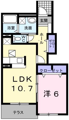 ヒルサイド緑ヶ丘 C棟(1LDK/1階)の間取り写真