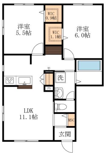 グレイス勝田台 東棟(2LDK/1階)の間取り写真