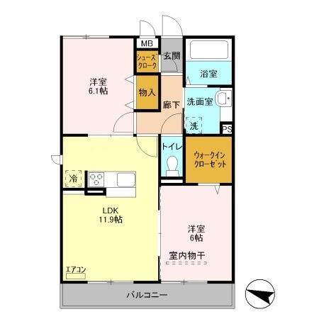 プリムヴェール十五番館(2LDK/1階)の間取り写真
