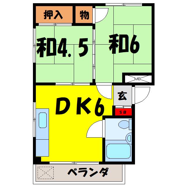 レジデンス江木(2DK/2階)の間取り写真