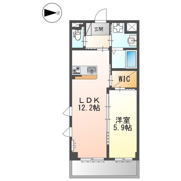 レアグランツ東難波 I(1LDK/2階)の間取り写真