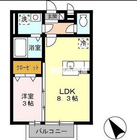 ハートフルハイツ(1LDK/2階)の間取り写真
