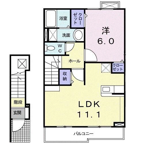 プリムローズ(1LDK/2階)の間取り写真