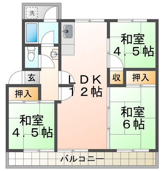 狩口台42号棟(3LDK/5階)の間取り写真