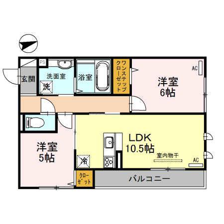 グロリアハイツはびきのA棟(2LDK/2階)の間取り写真