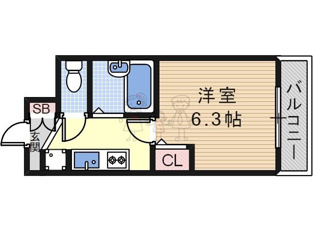 S・Eファースト(1K/1階)の間取り写真