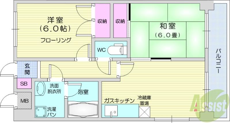 ペルシティ新富(2DK/6階)の間取り写真