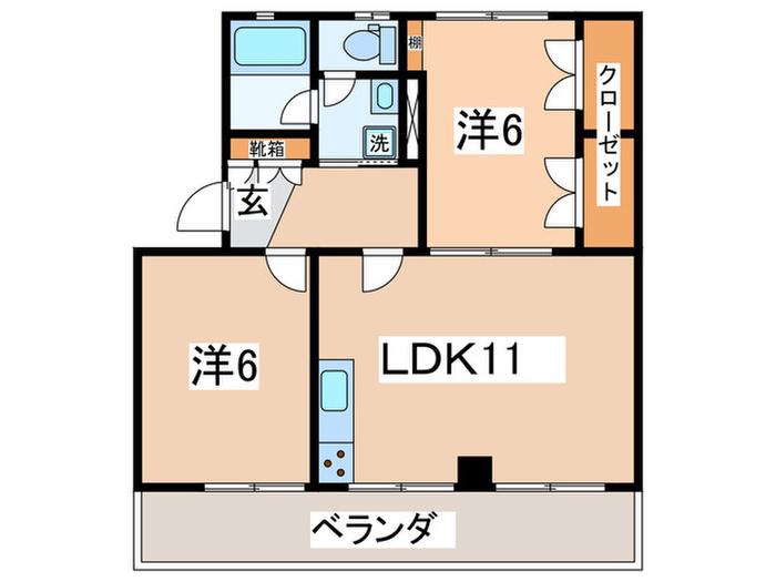 桃山コーポ2号棟(2LDK/3階)の間取り写真
