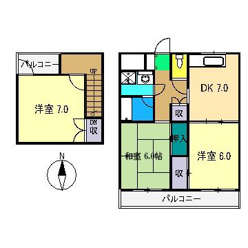 ユニテ西町(2DK/3階)の間取り写真