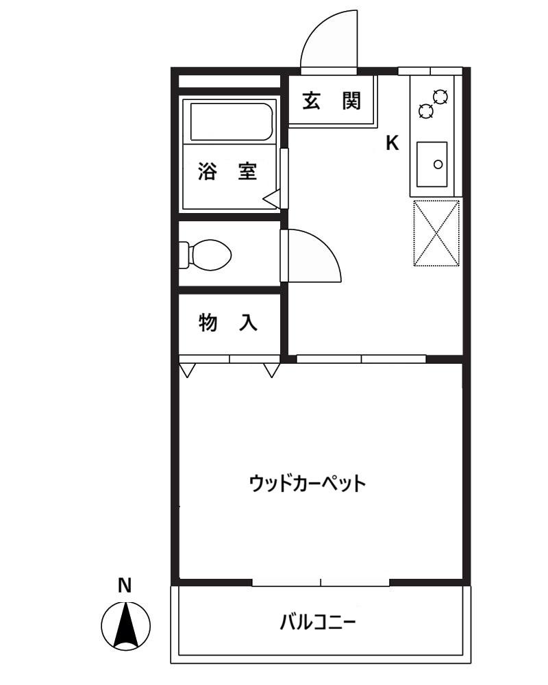 ラ・フォンテーヌA(1DK/2階)の間取り写真