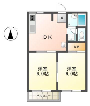 クローカスII(2DK/2階)の間取り写真