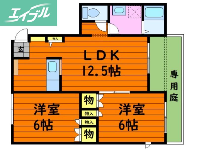 児島テラスA棟(2LDK/1階)の間取り写真