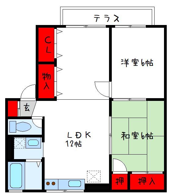 グリーンセゾン(2LDK/1階)の間取り写真