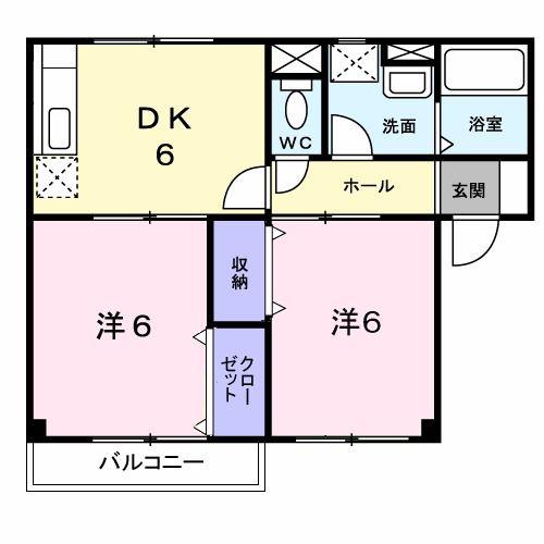 ビバーチェA(2DK/2階)の間取り写真