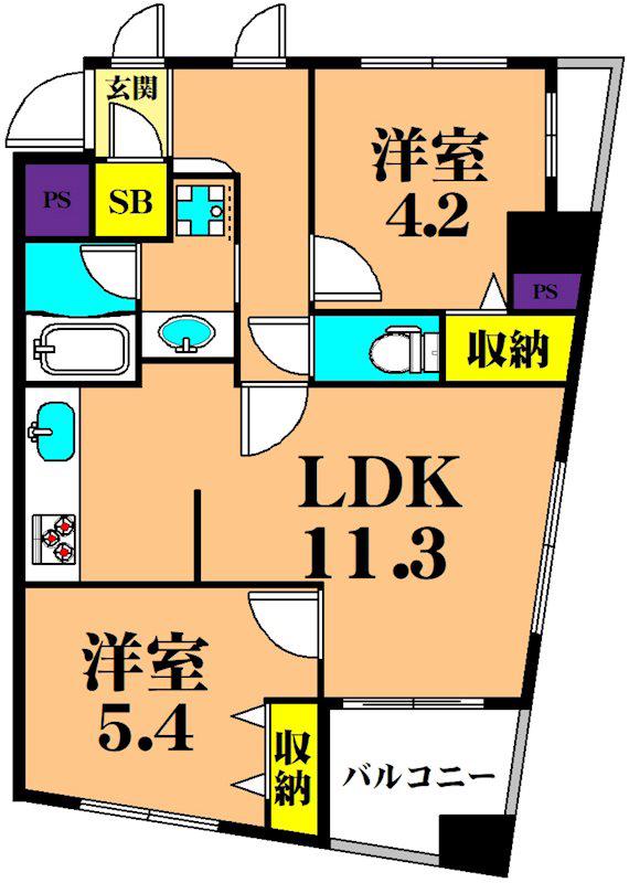 ドメイン品川シーサイド(2LDK/9階)の間取り写真