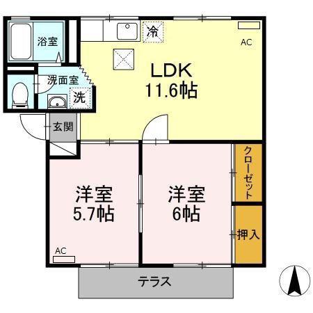 ノーブル清水C(2LDK/1階)の間取り写真