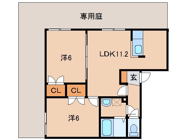 コンフォートクロエ(2LDK/1階)の間取り写真