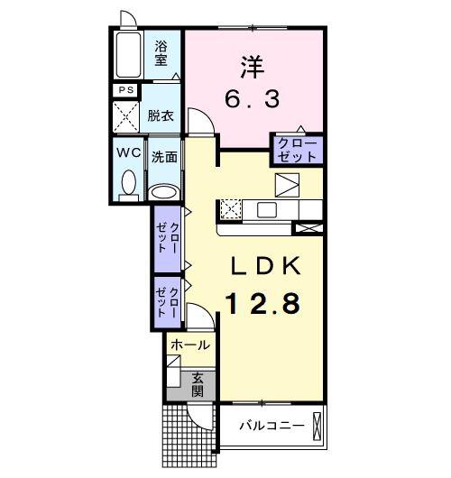 メゾン アイリスB(1LDK/1階)の間取り写真